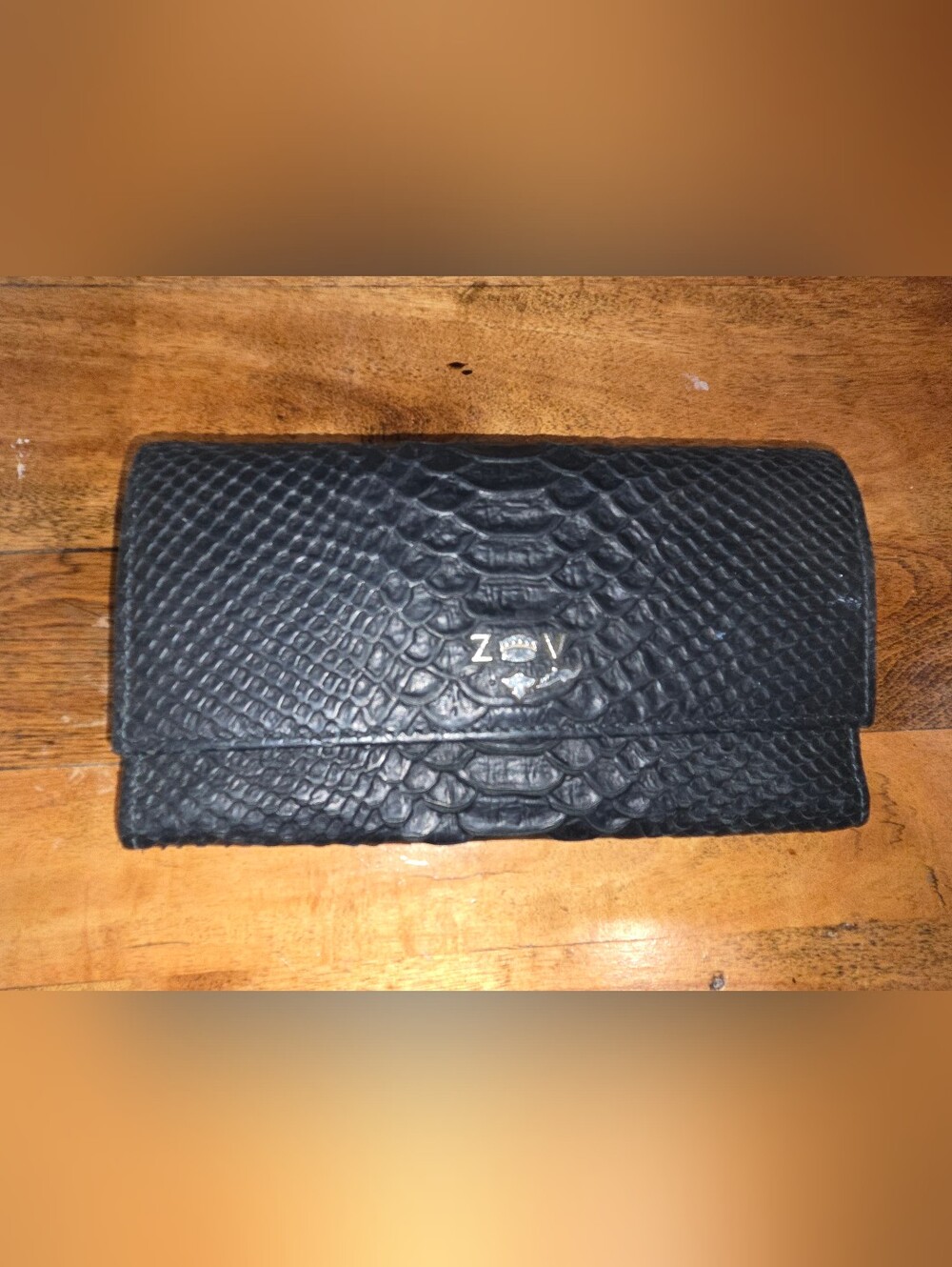 Authentic Zadig & Voltaire Rock Nano / Novel Clutch Pouch - Black Python Leather